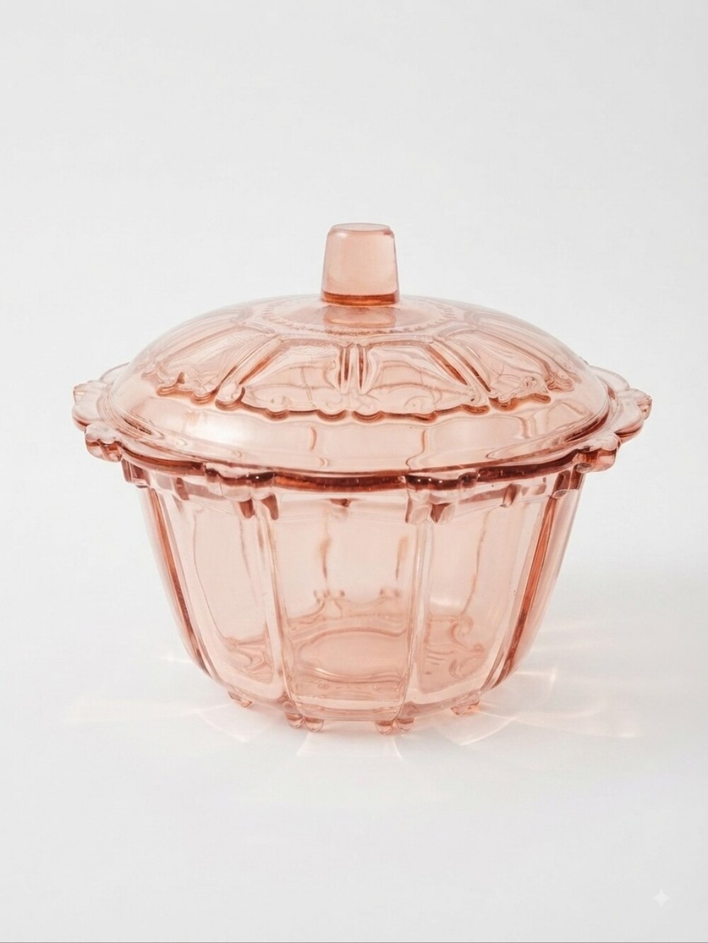 1970s KIG Indonesia Pink Pressed Glass Covered Sugar Bowl ~ Candy Dish